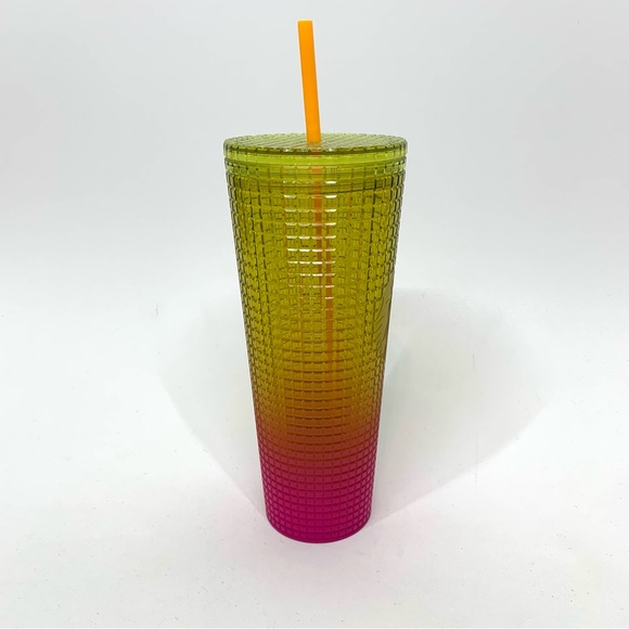 Starbucks Limited Edition Yellow Pink Ombre Jewel Grid Tumbler 2022 Tall 24 oz - Picture 4 of 7